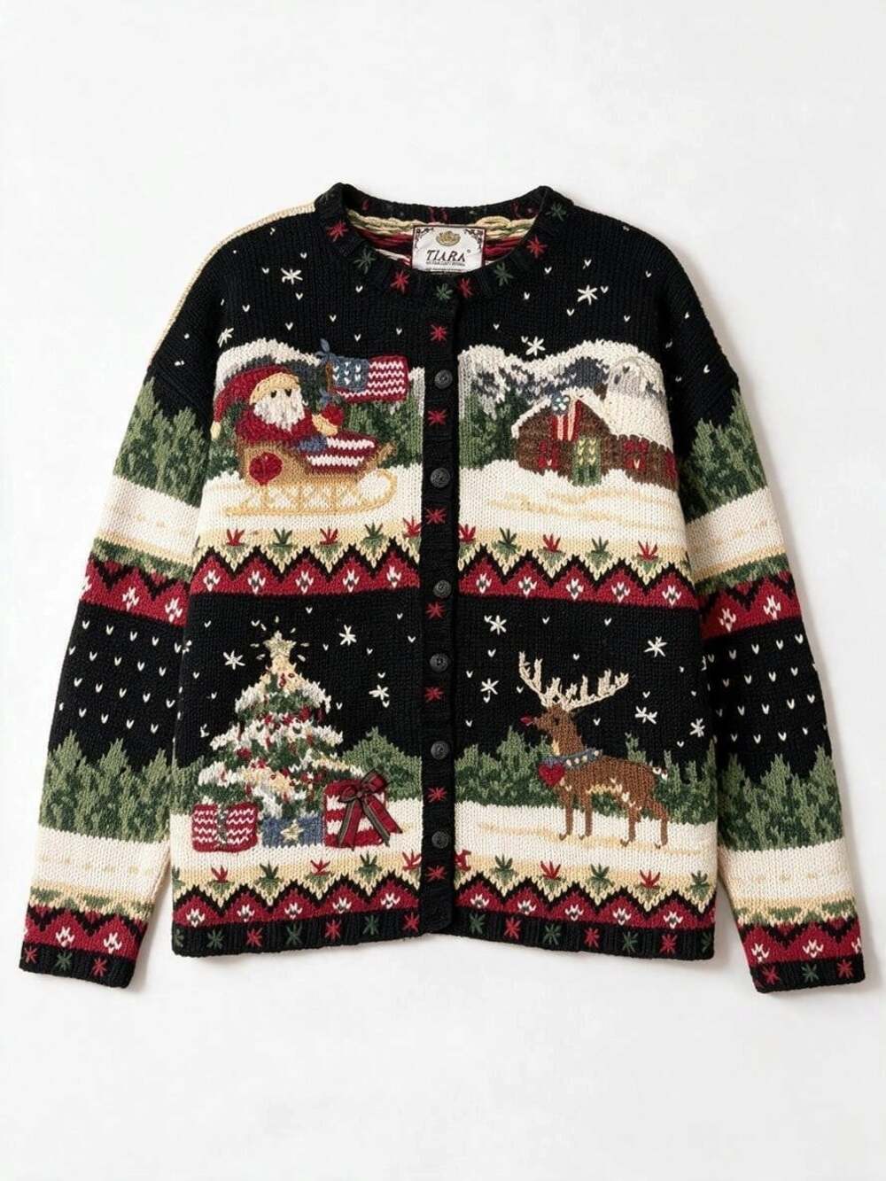 Vintage Tiara International Ugly Christmas Sweater Cardigan Ugly *AS IS *FLAW*